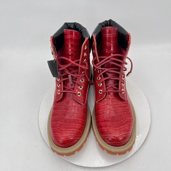 Sycamore Style Construct Obsidian Men Size 12 Red Embossed Leather Lug Boot - Picture 5 of 16